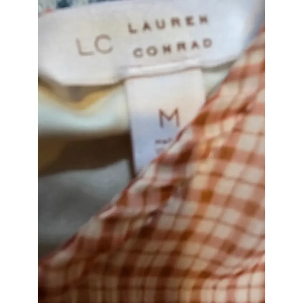 Women's LC Lauren Conrad Flowy Puff-Sleeve Top Copper Gingham M - Picture 4 of 4